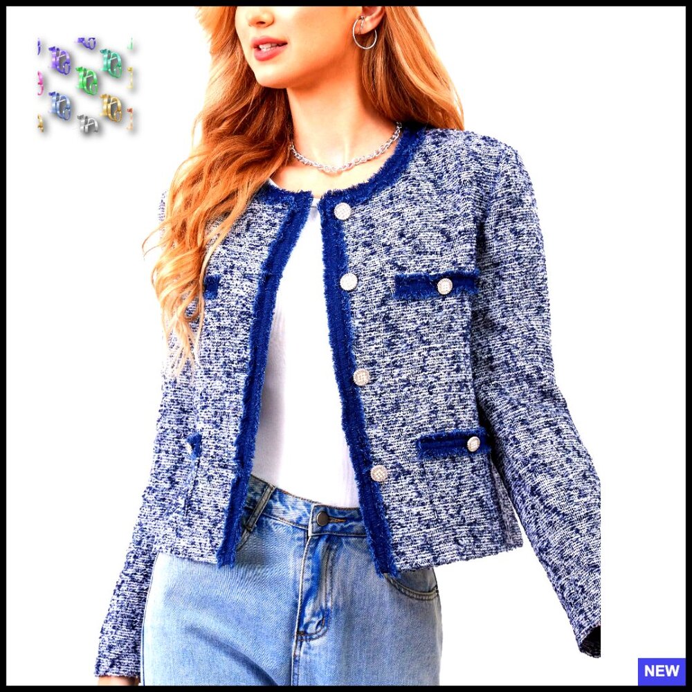 Cropped Tweed Blazer Elegant Vintage Chic Business Casual Long Sleeve